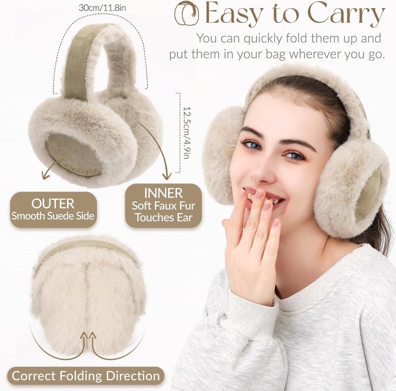 Lainlight Store Ear Muffs for Winter Women Faux Fur Warm Earmuffs Foldable Cute Fuzzy Ear Warmers - Image 2